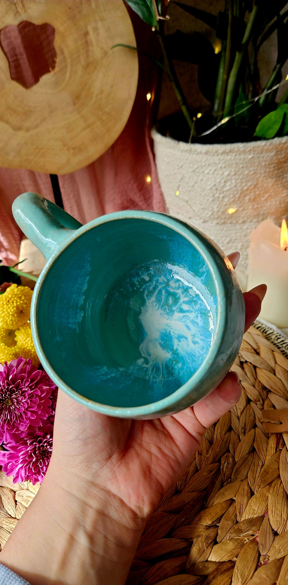 Zauberhafte ,,Statement" Tasse in Türkis 🌷🌺