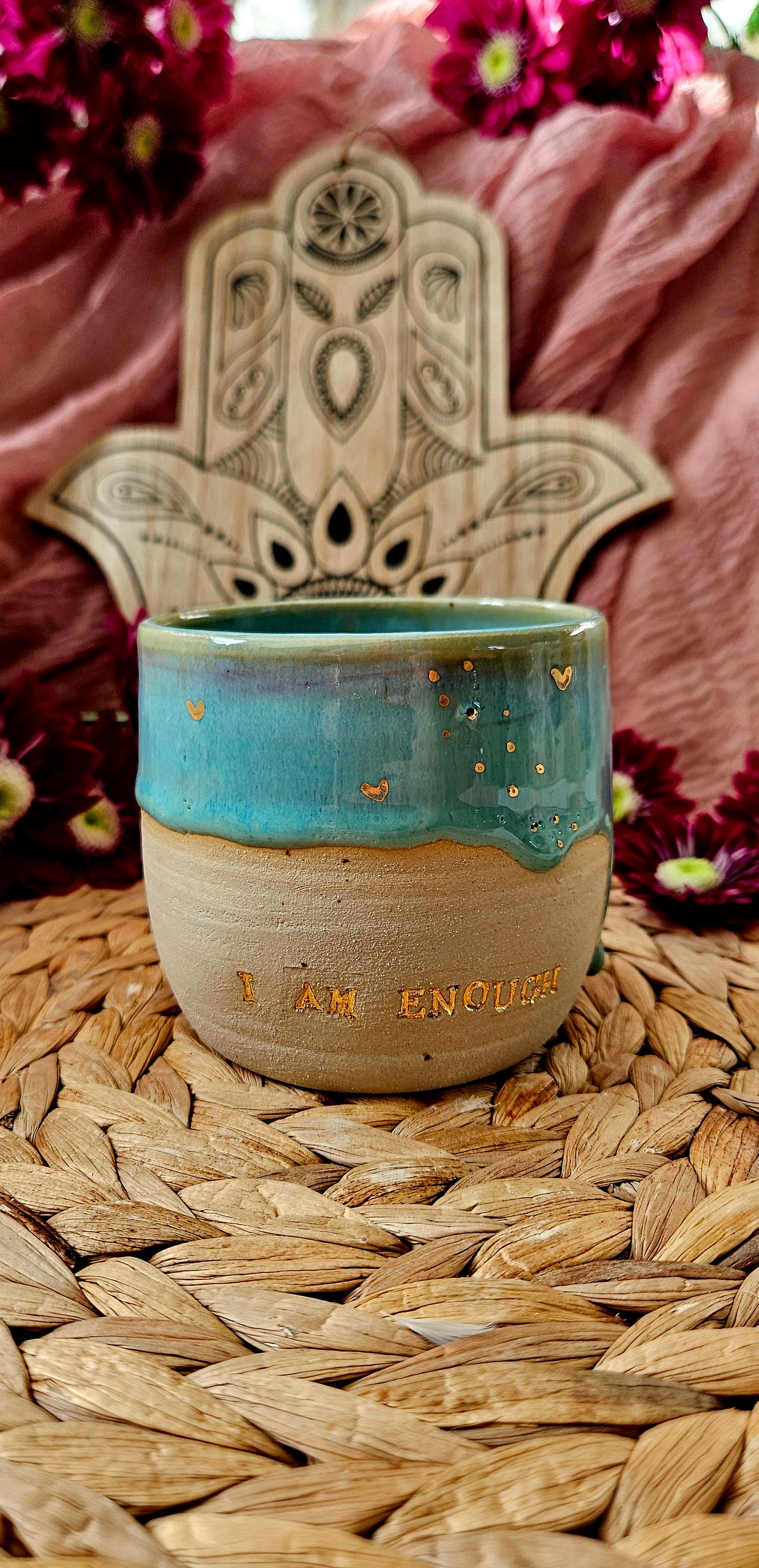 Kraftvoller ,,I am Enough" Becher mit Goldherzen✨️🌸🌷