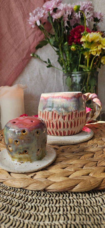 Zauberhaftes Teeset in tollen Farbverläufen🌷🫶 Tasse+Teeinsatz+Unterteller 💫