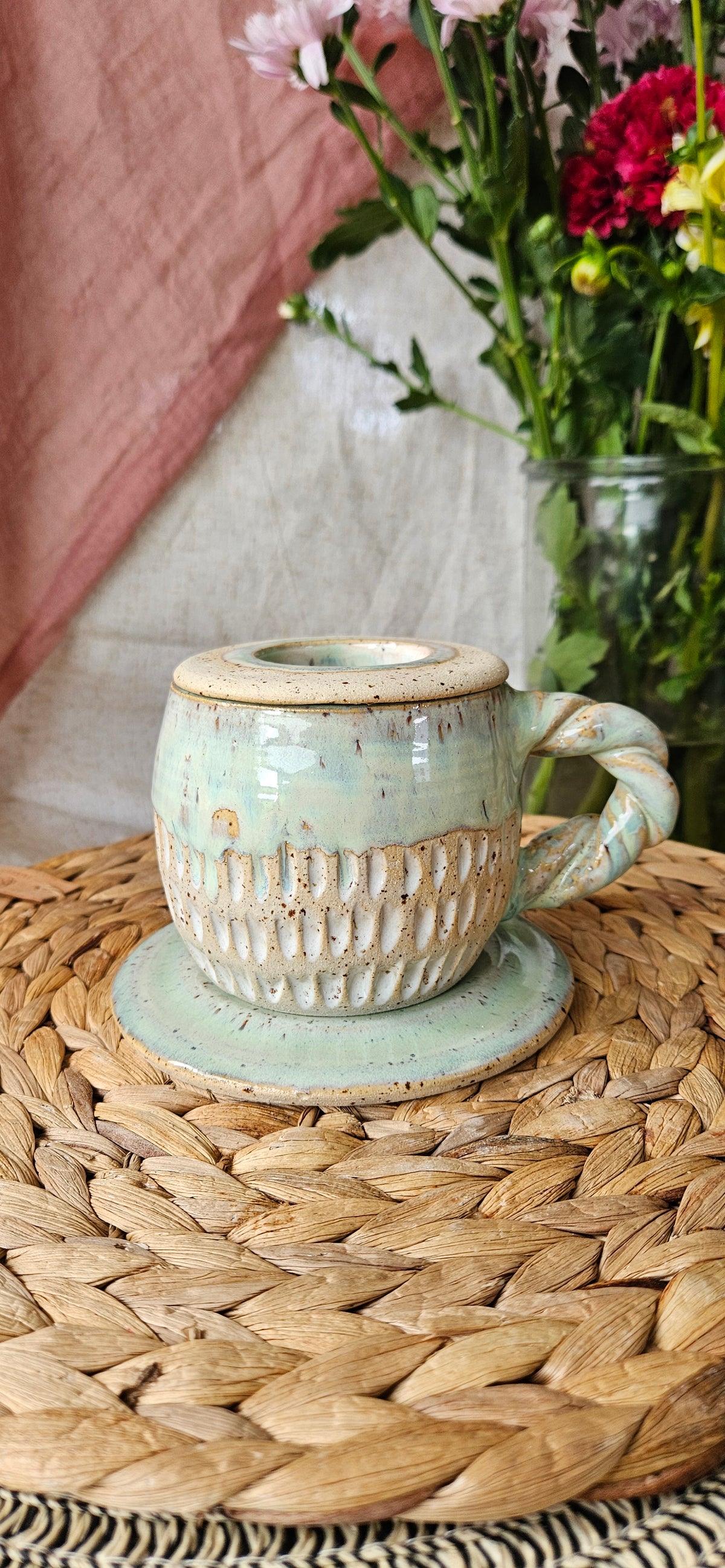 Traumhaft schönes Teeset in Türkis🌷💫 Tasse+Teeeinsatz +Unterteller🫶