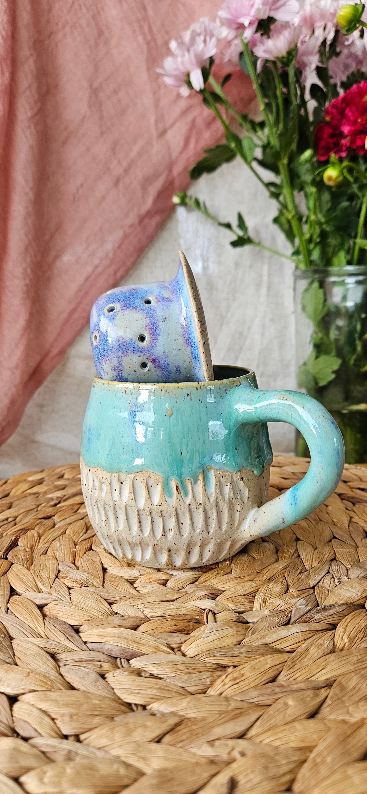 Zauberhaftes Teeset in Türkis🫶 Tasse und Teeeinsatz🌷B-Ware