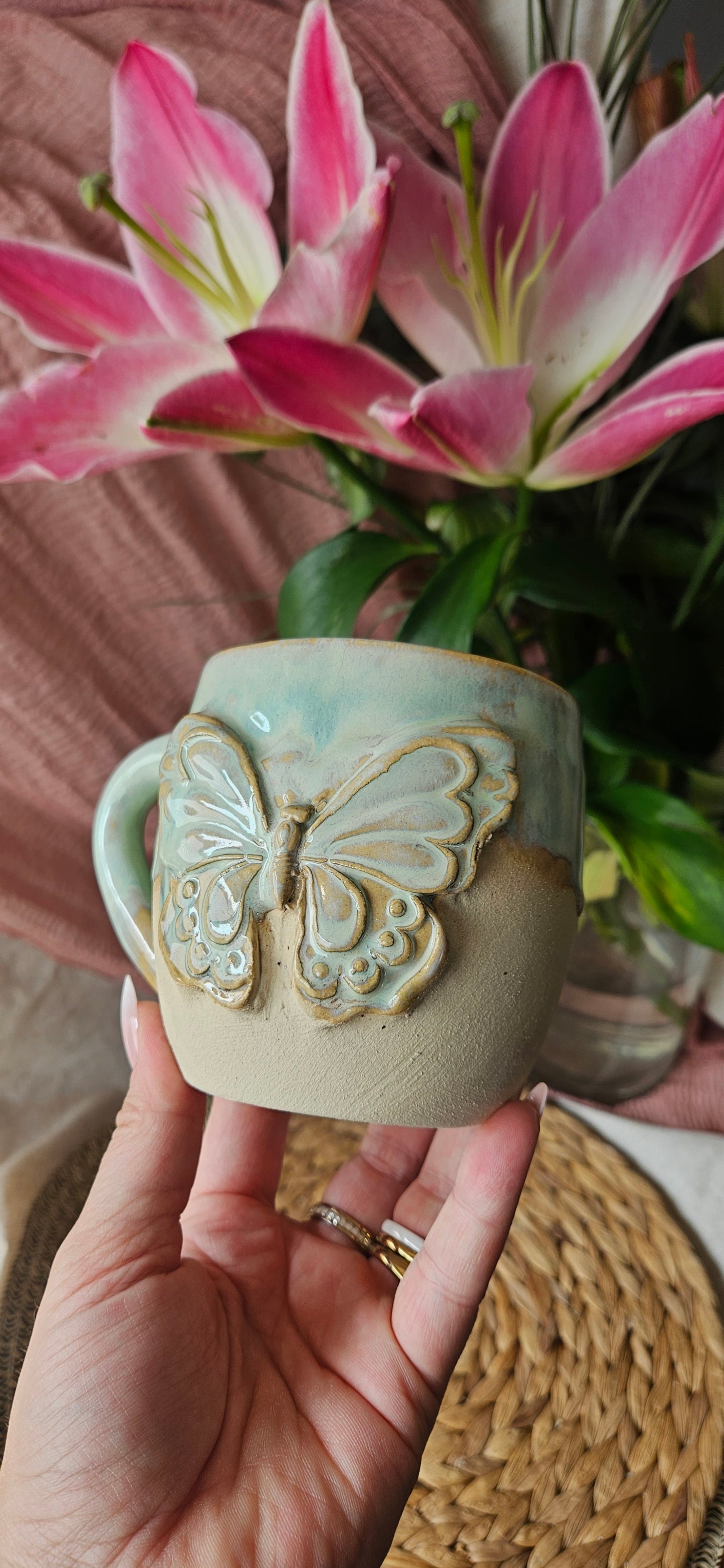 Wunderschöne Schmetterlingstasse in Türkis 🦋🫶