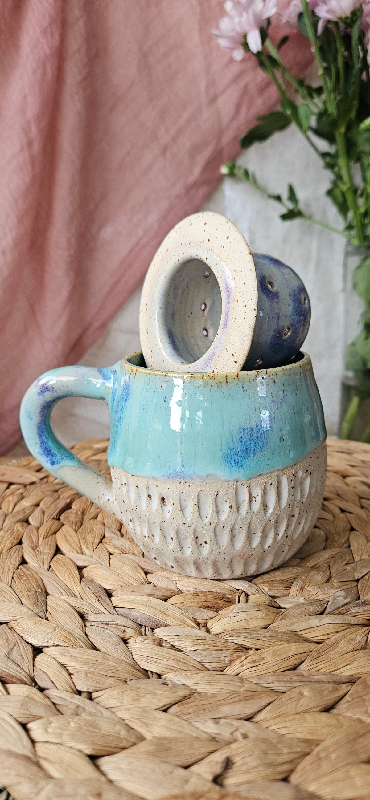 Zauberhaftes Teeset in Türkis🫶 Tasse und Teeeinsatz🌷B-Ware