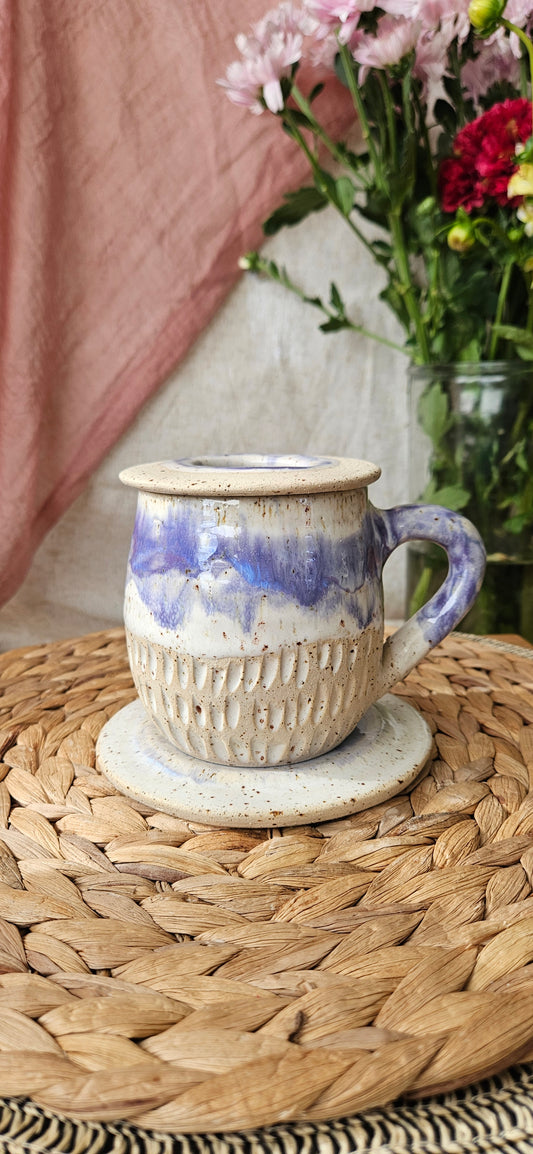 Zauberhaftes Teeset in Lila🫶🌷 Tasse+ Teeeinsatz+ Unterteller ☺️ B- Ware