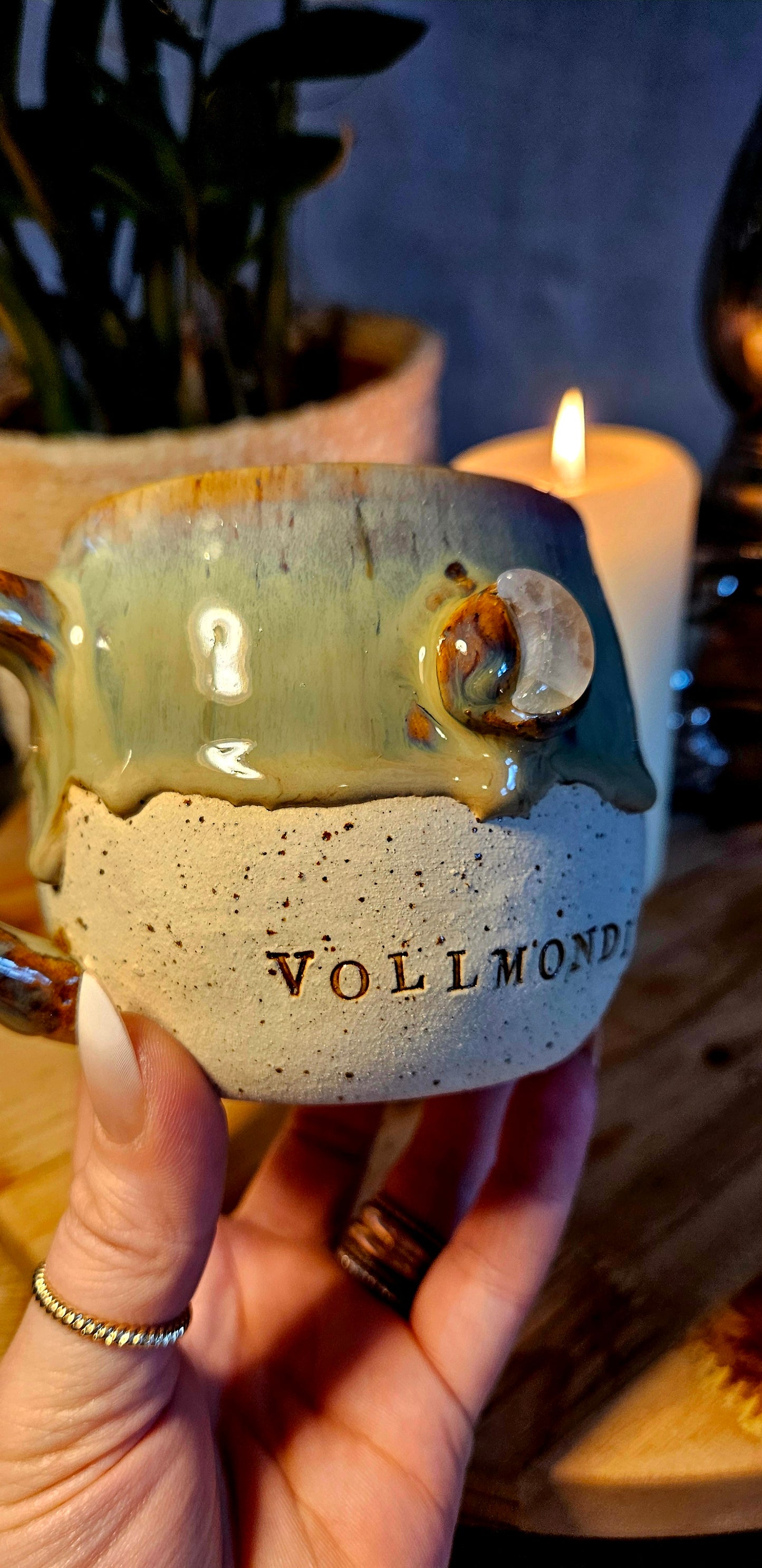 Zauberhafte ,,Vollmondin" Tasse mit Kristall🌙✨️