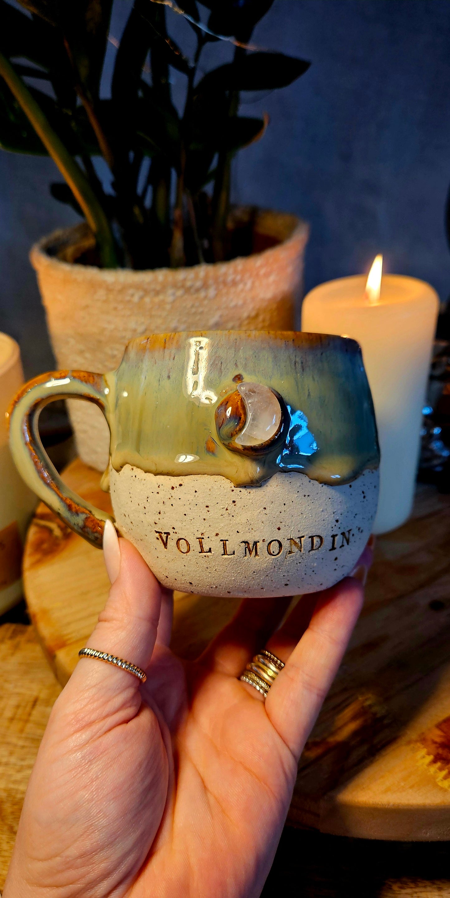 Zauberhafte ,,Vollmondin" Tasse mit Kristall🌙✨️