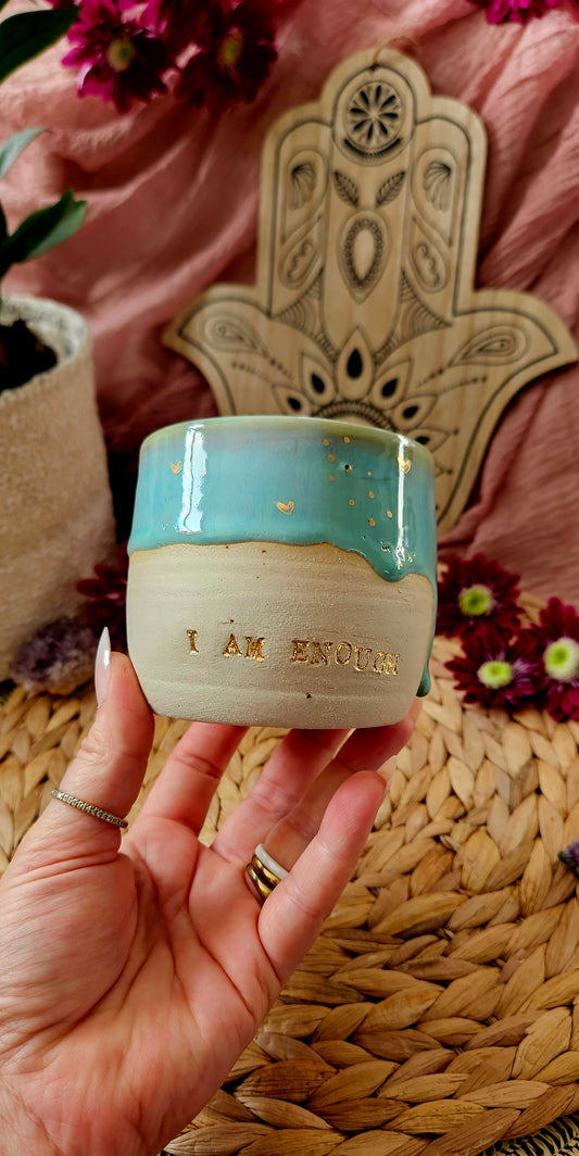 Kraftvoller ,,I am Enough" Becher mit Goldherzen✨️🌸🌷