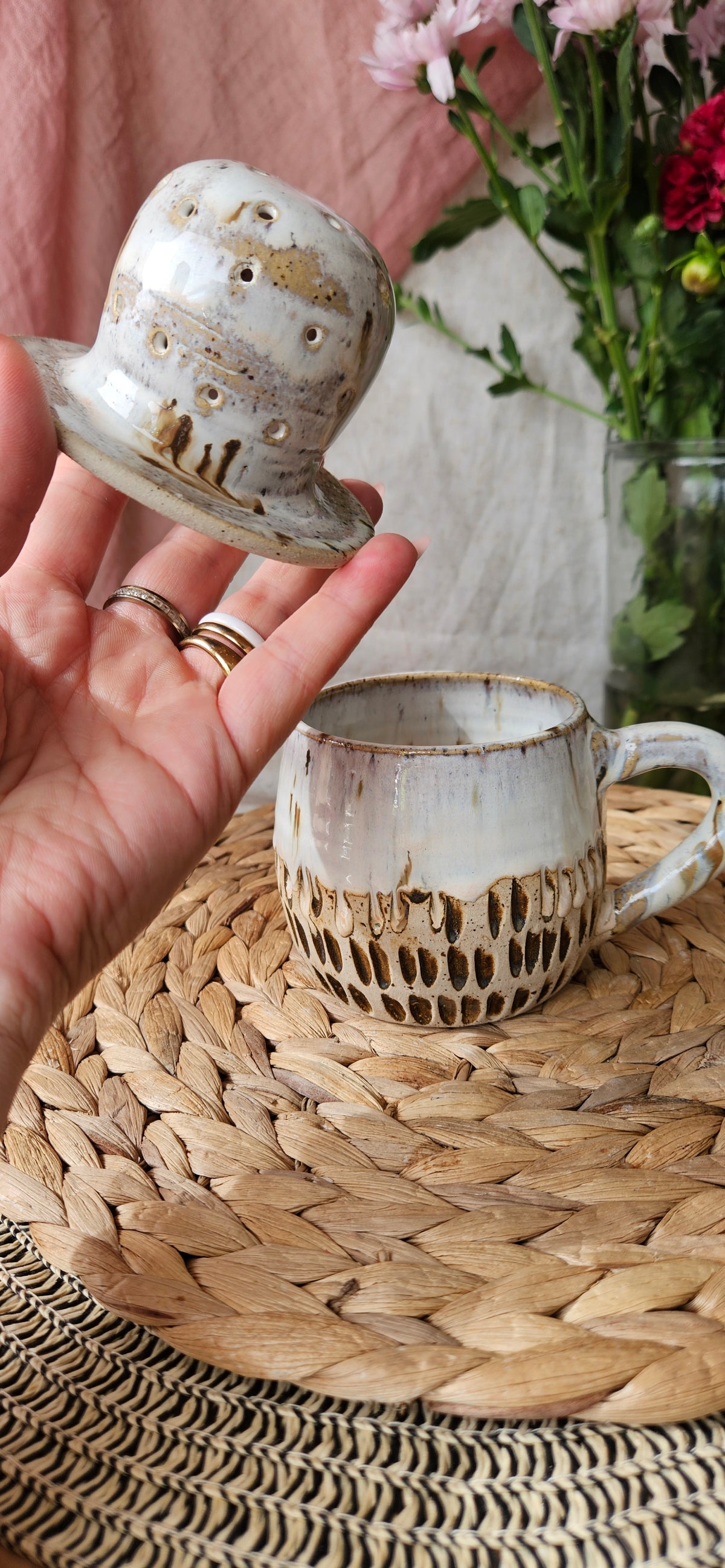 Zauberhaftes Teeset in Creme/Weiß☺️🌷 Tasse+ Teeeinsatz💫