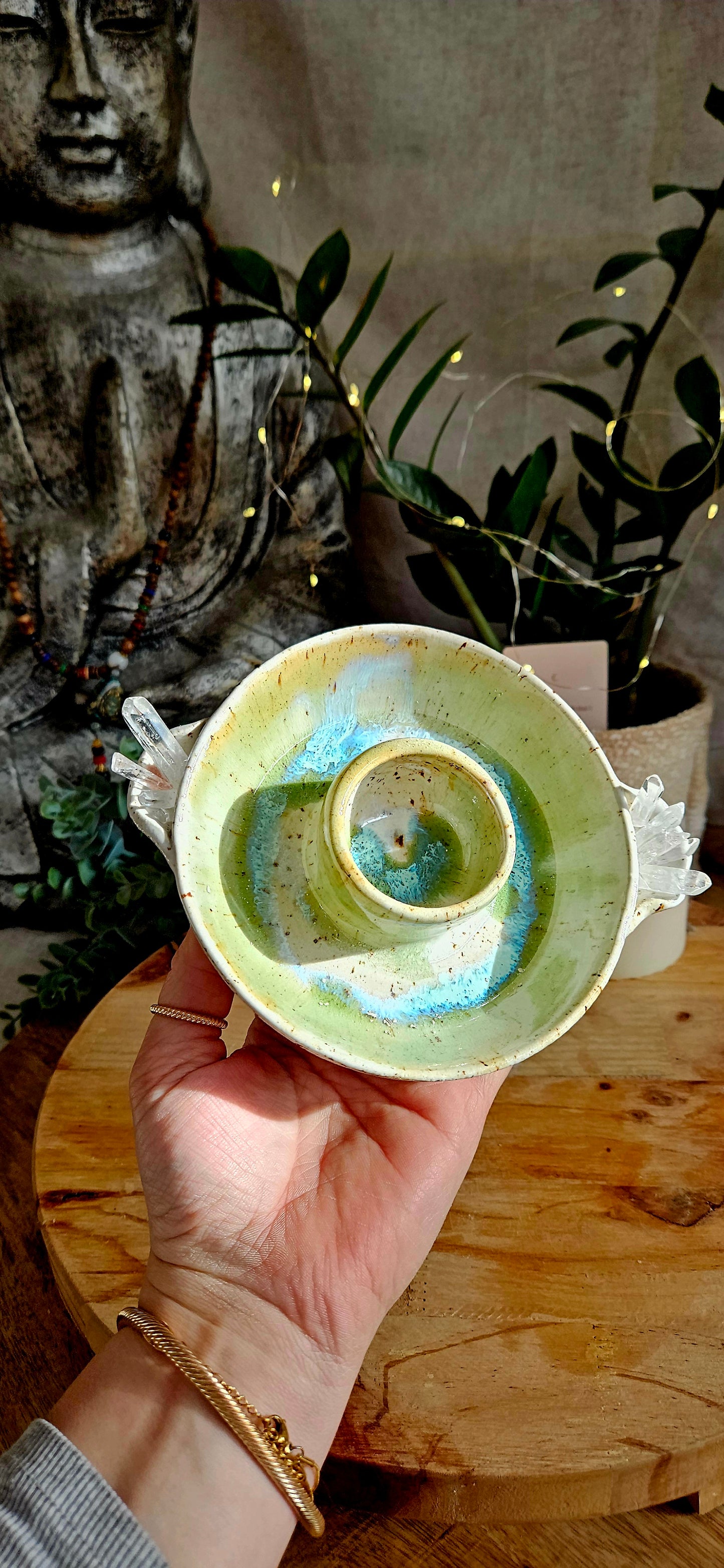 Räucherteller für Weihrauch und Palo Santo mit Kristallen🌙🧘‍♀️