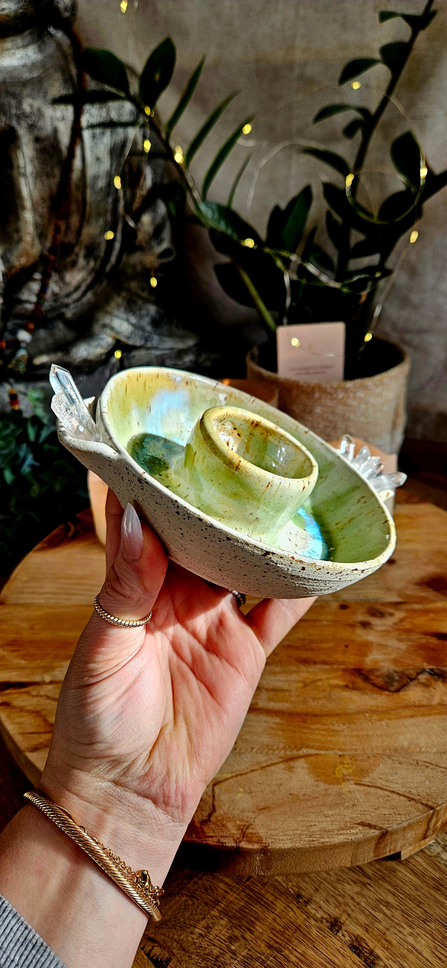 Räucherteller für Weihrauch und Palo Santo mit Kristallen🌙🧘‍♀️