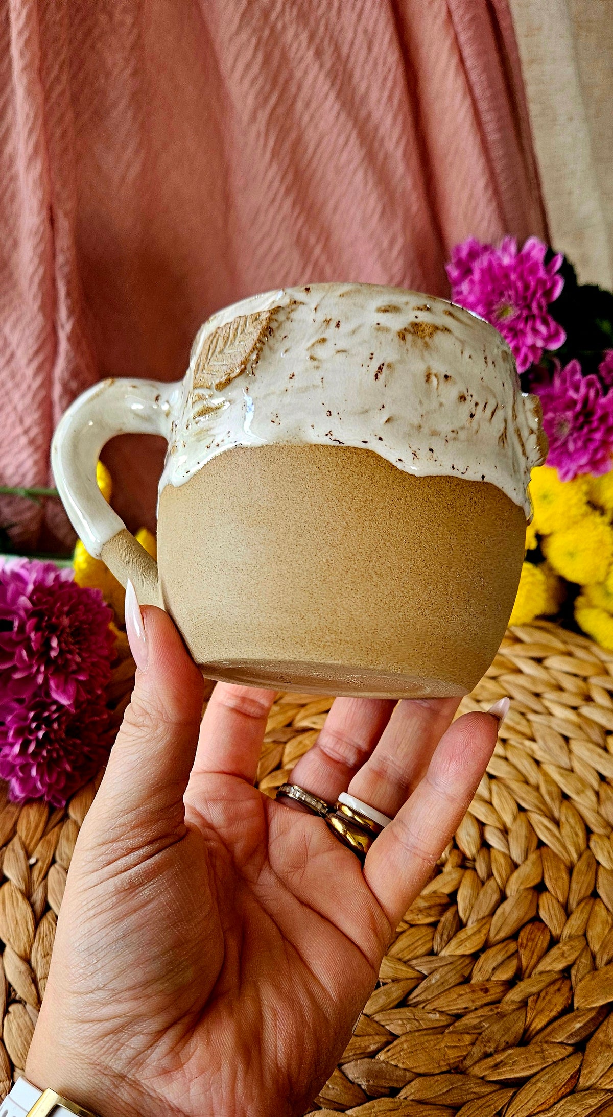 Traumhaft schöne Herbst Tasse mit Blättern in weiß🍂💫