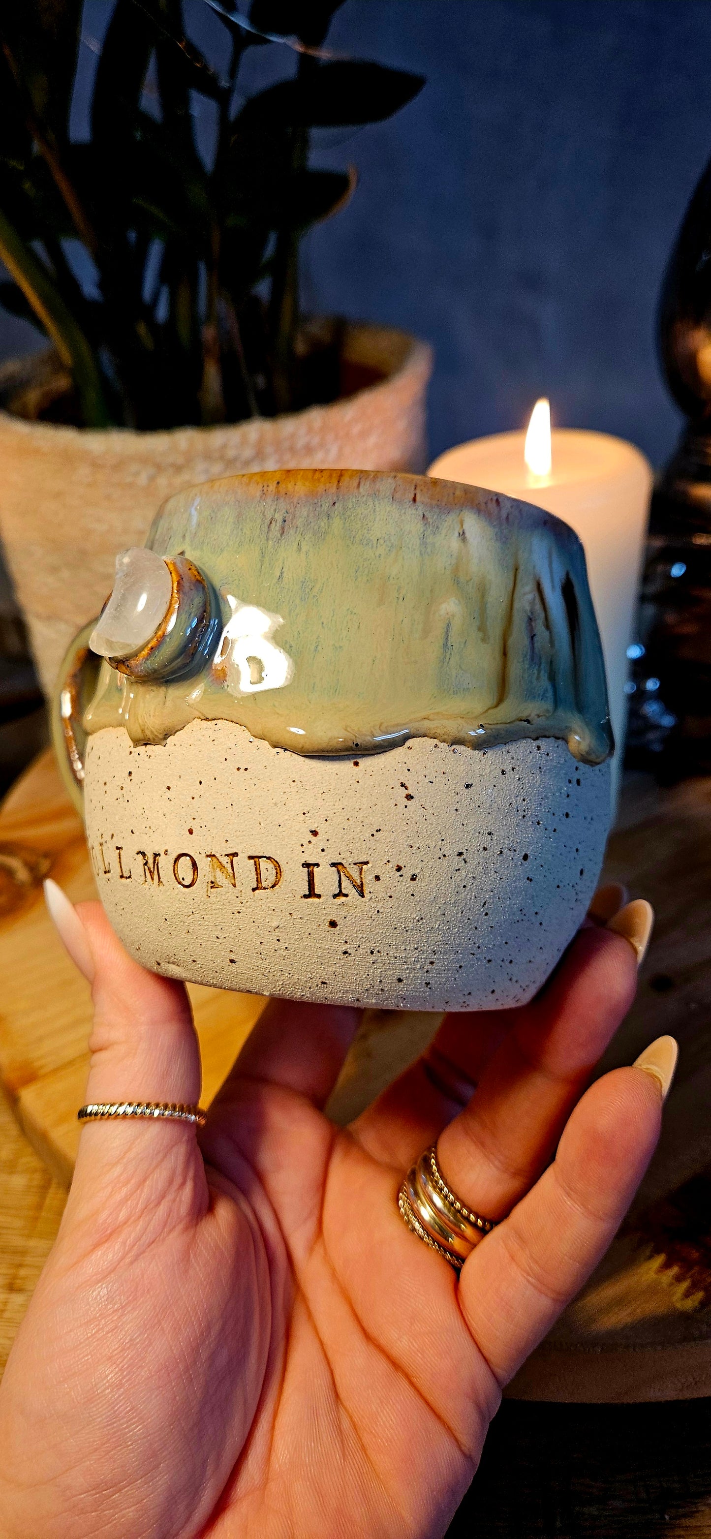 Zauberhafte ,,Vollmondin" Tasse mit Kristall🌙✨️