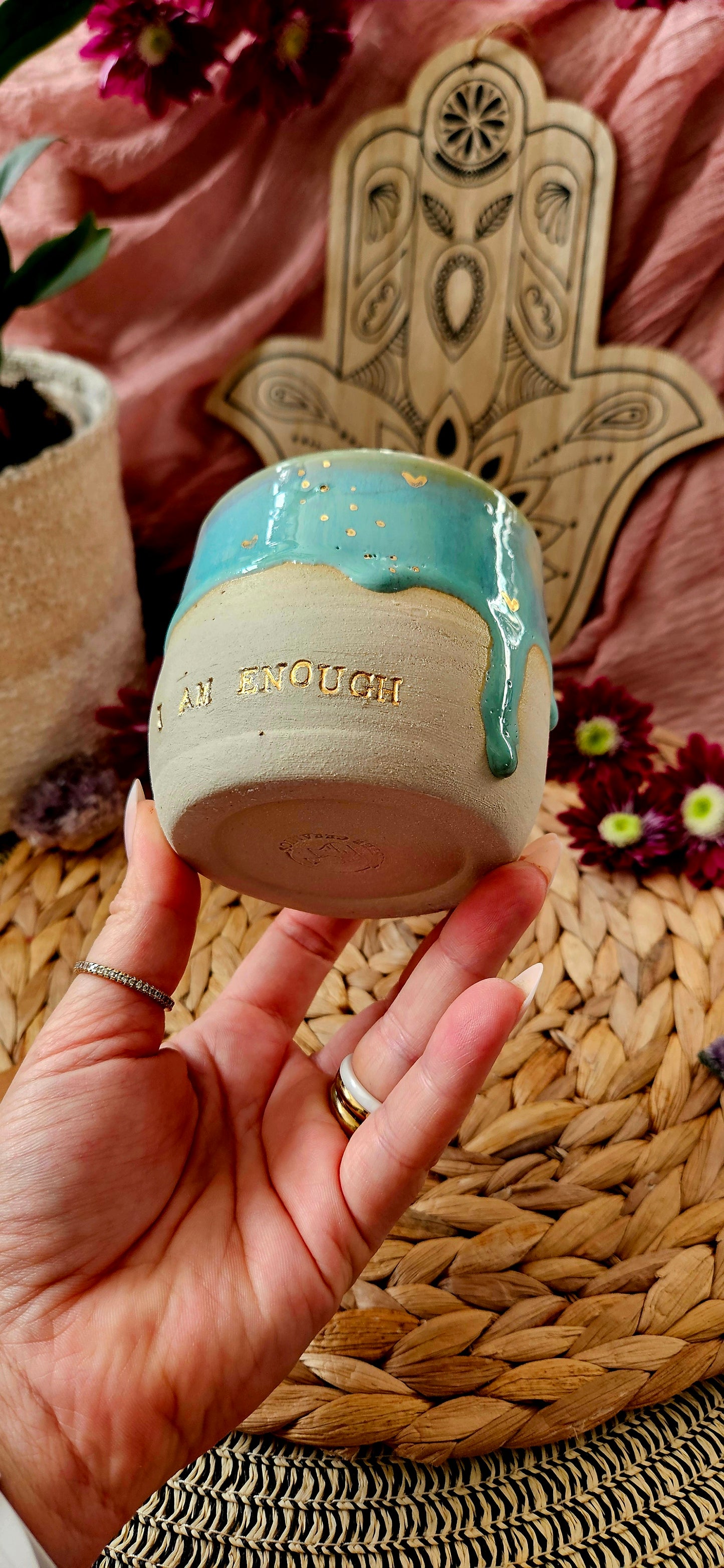 Kraftvoller ,,I am Enough" Becher mit Goldherzen✨️🌸🌷