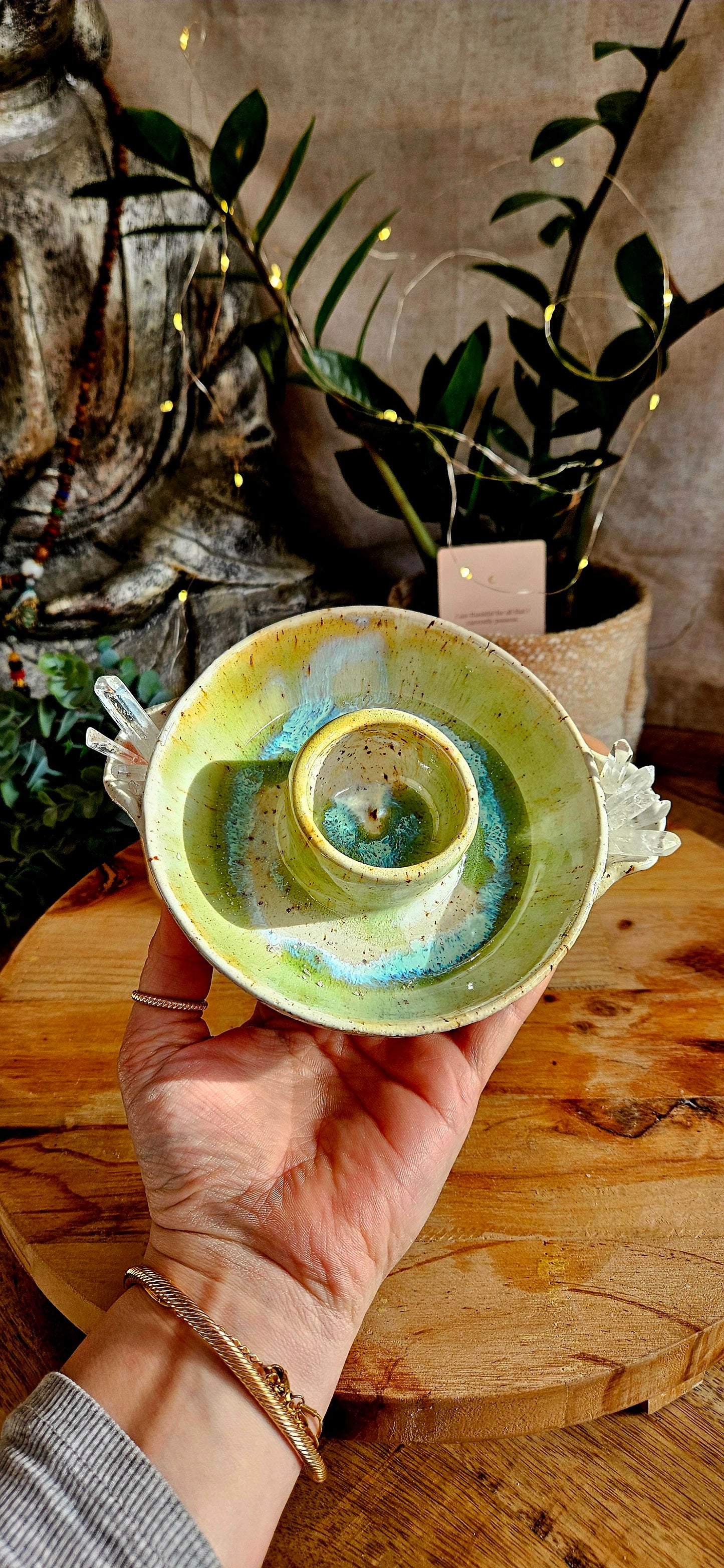 Räucherteller für Weihrauch und Palo Santo mit Kristallen🌙🧘‍♀️