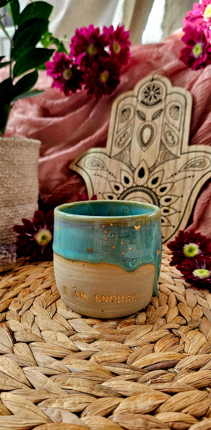 Kraftvoller ,,I am Enough" Becher mit Goldherzen✨️🌸🌷