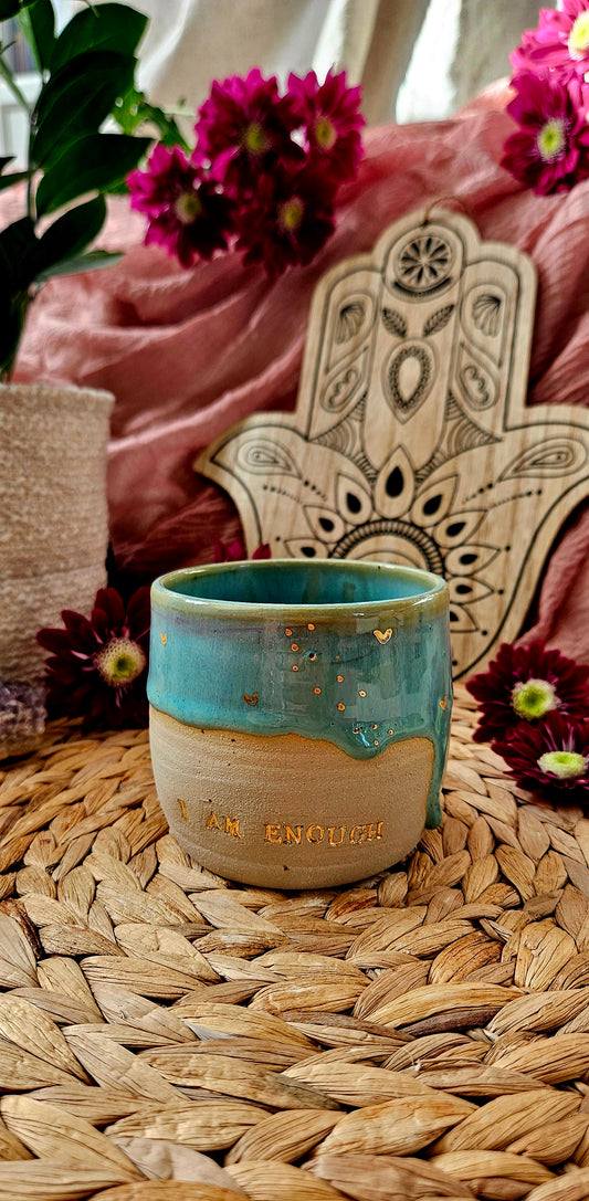 Kraftvoller ,,I am Enough" Becher mit Goldherzen✨️🌸🌷