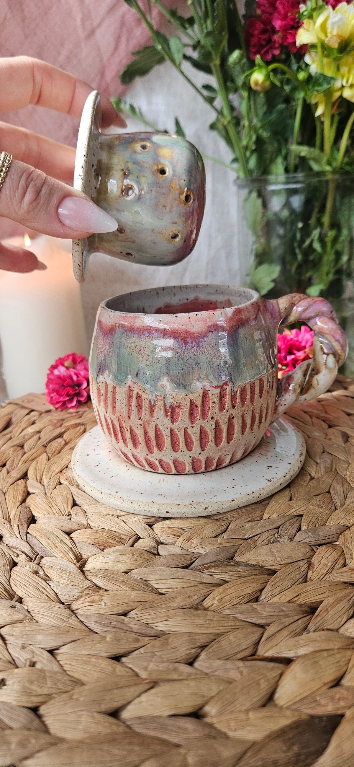 Zauberhaftes Teeset in tollen Farbverläufen🌷🫶 Tasse+Teeinsatz+Unterteller 💫