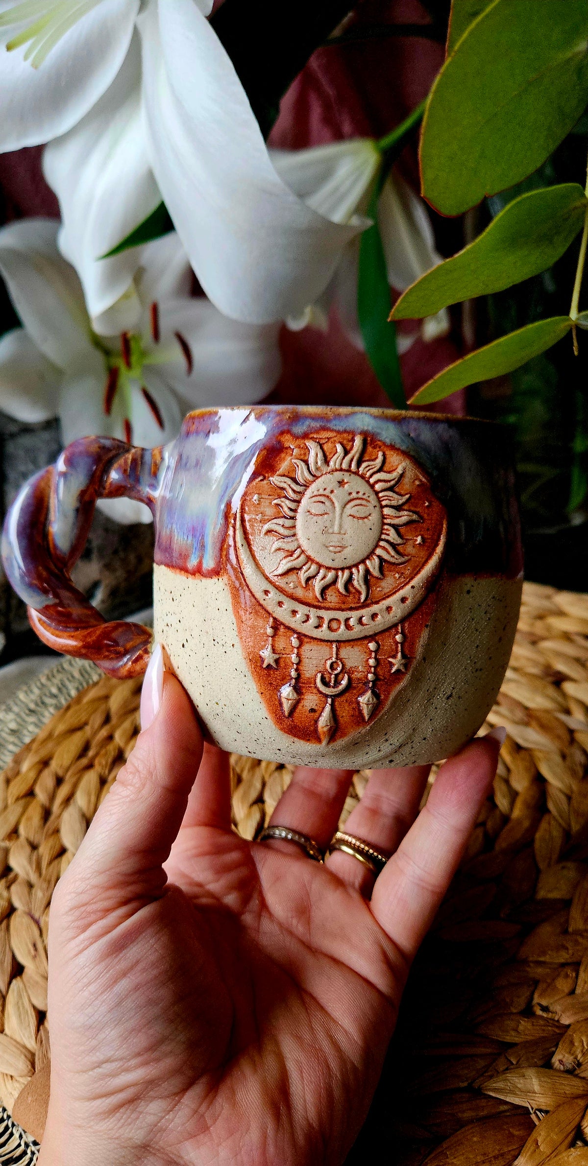 Traumhafte Sonne Mond Tasse in Lila🌕🌙