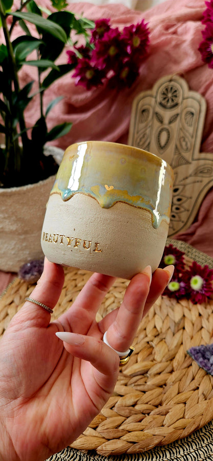 Zauberhafter ,,I am Beautyful" Becher mit Goldherzen 🌸🌷✨️