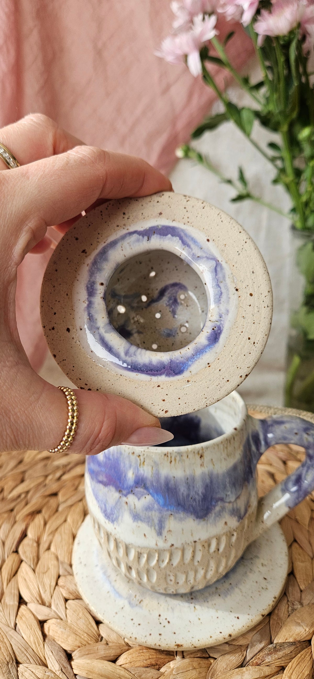 Zauberhaftes Teeset in Lila🫶🌷 Tasse+ Teeeinsatz+ Unterteller ☺️ B- Ware