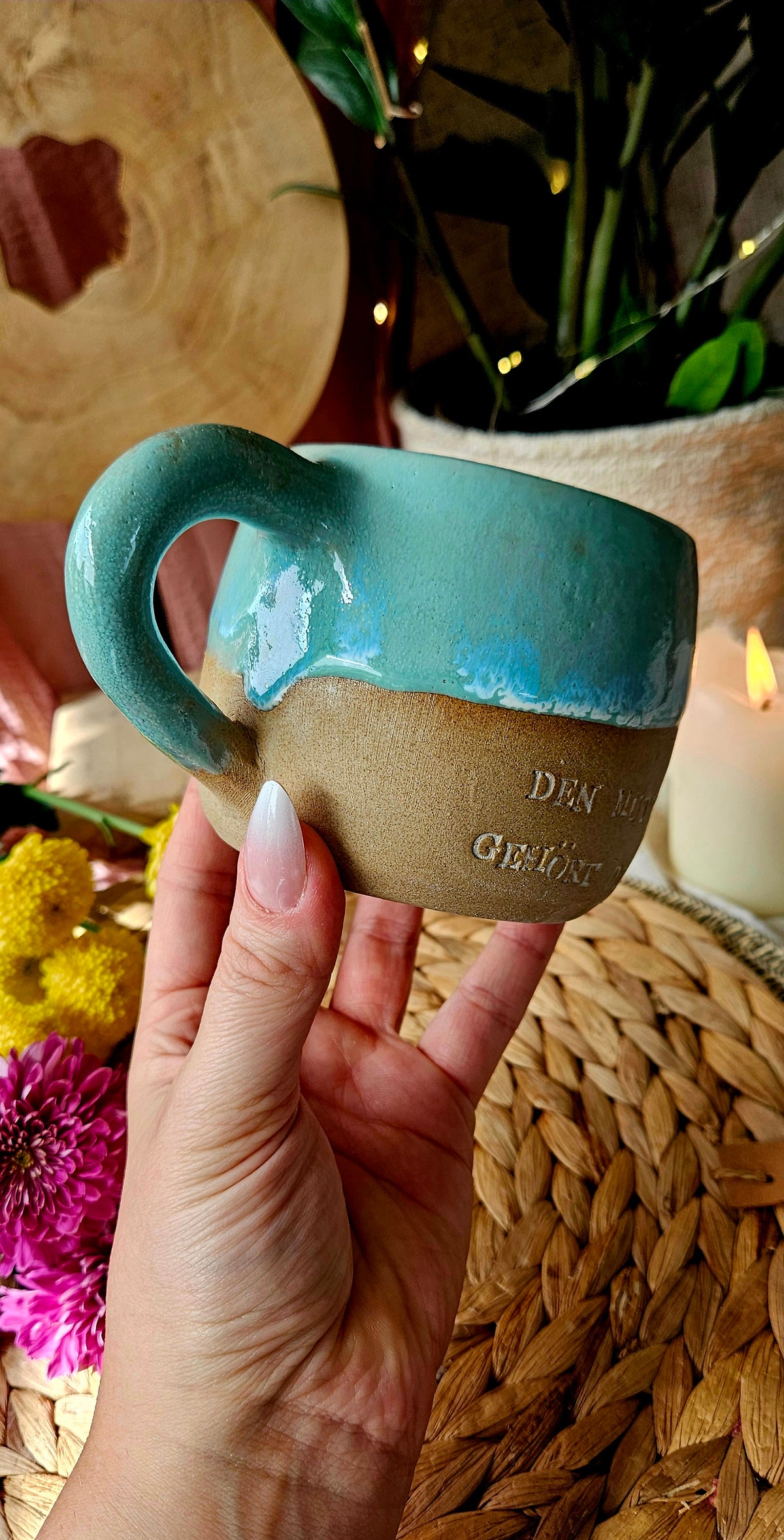 Zauberhafte ,,Statement" Tasse in Türkis 🌷🌺